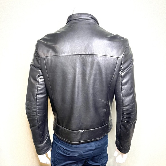 BURBERRY $2,995 men’s vintage black leather motorcycle jacket - Picture 3 of 12